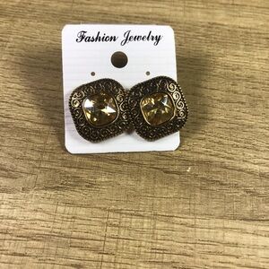 Vintage Engraved Elegant Gold-Tone Square Earrings